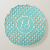 Monogram Pearl & Turquoise Round Pillow ラウンドクッション (正面)