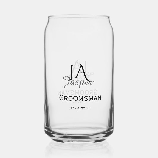 Monogram personalized groomsman best man name date ガラス缶 (正面)
