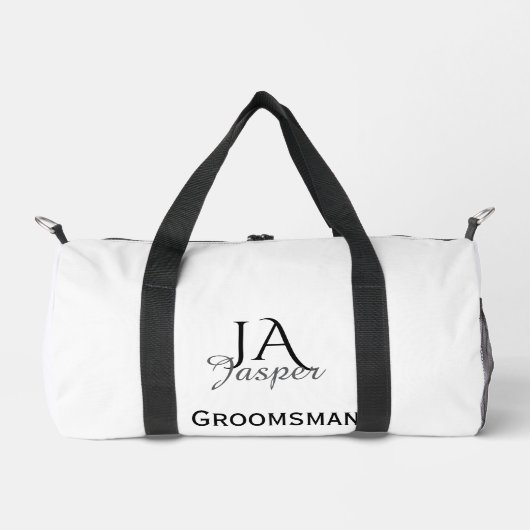 Monogram personalized groomsman best man name date ダッフルバッグ (正面)