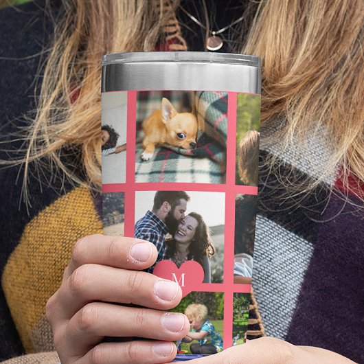 Monogram personalized modern multi photo collage 保温保冷タンブラー
