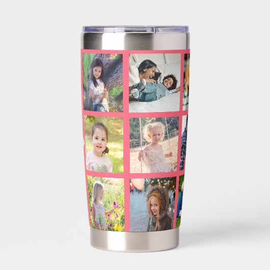 Monogram personalized modern multi photo collage 保温保冷タンブラー (正面)