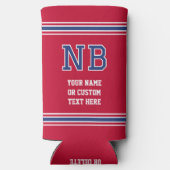 Monogram Personalized Text Crimson Navy White スリム缶クーラー (裏面)