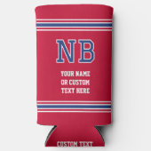 Monogram Personalized Text Crimson Navy White スリム缶クーラー (正面)