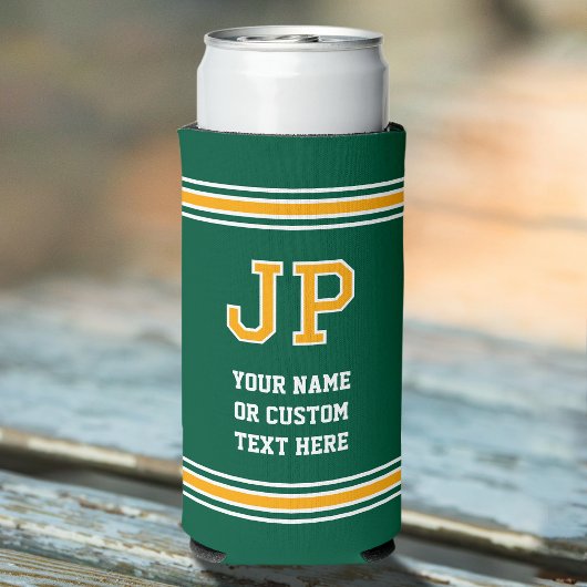 Monogram Personalized Text Green Yellow スリム缶クーラー