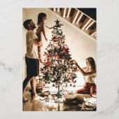 Monogram Photo Gray Botanical Wreath Christmas  箔シーズンカード (裏面)