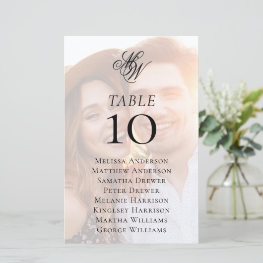 Monogram Photo Overlay Wedding Table Seating Chart (スタンド正面)