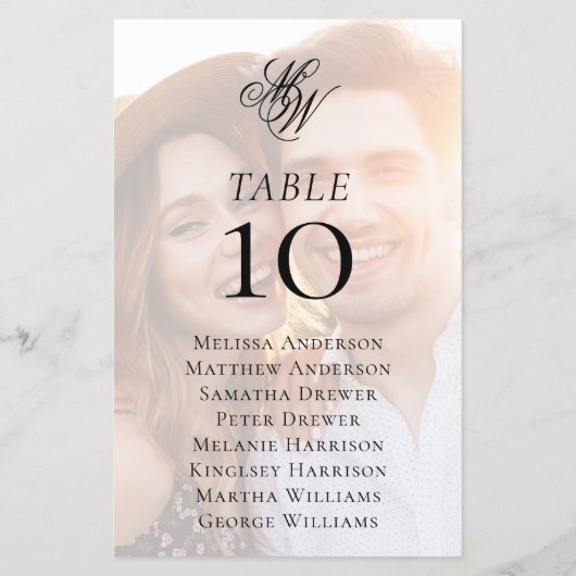 Monogram Photo Overlay Wedding Table Seating Chart (裏面)
