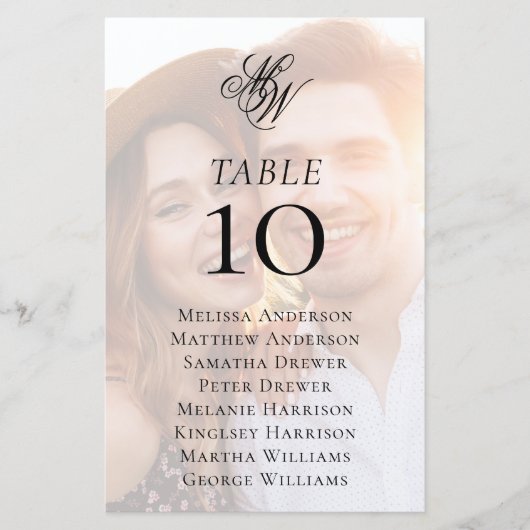 Monogram Photo Overlay Wedding Table Seating Chart (正面)