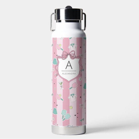 Monogram Pickleball Gift for Her ウォーターボトル (正面)