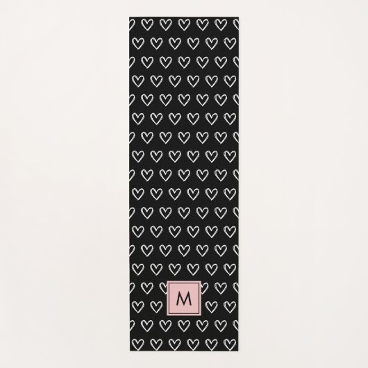 Monogram Pink and Black Heart Pattern  ヨガマット (正面)