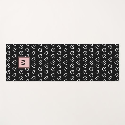 Monogram Pink and Black Heart Pattern ヨガマット (正面(横))