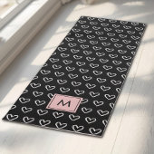 Monogram Pink and Black Heart Pattern ヨガマット
