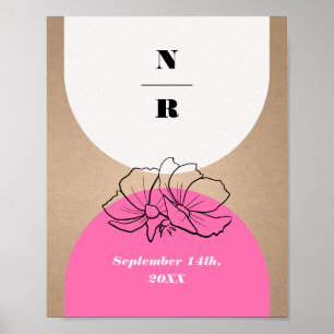 Monogram Pink Arch Floral Wedding Welcome ポスター