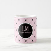Monogram Pink & Black Bow Script Mug コーヒーマグカップ (中央)