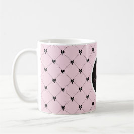 Monogram Pink & Black Bow Script Mug コーヒーマグカップ