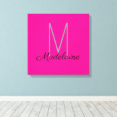 Monogram Pink Black Personal Elegant  キャンバスプリント (インサイチュ (ウッドフロア))