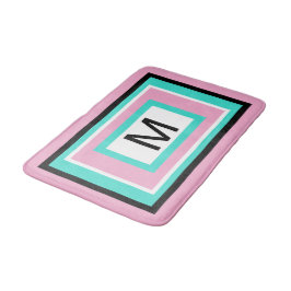 Monogram Pink Black Turquoise Geometric バスマット