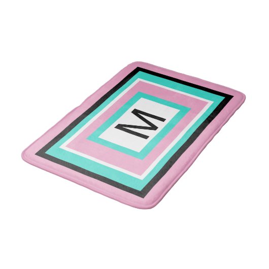Monogram Pink Black Turquoise Geometric バスマット (アングル)