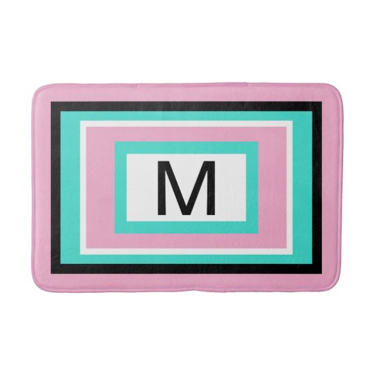 Monogram Pink Black Turquoise Geometric バスマット (正面)