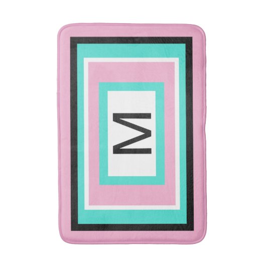 Monogram Pink Black Turquoise Geometric バスマット (正面縦)