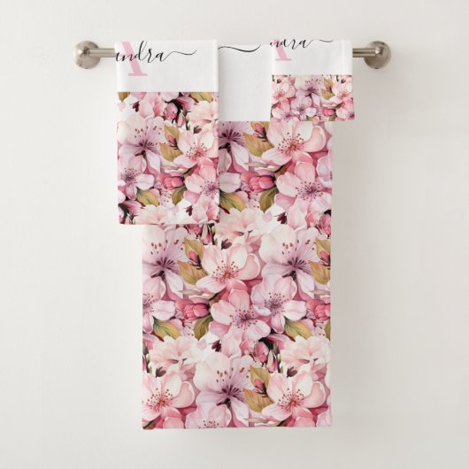Monogram Pink Cherry Blossoms Towel Set バスタオルセット (インサイチュ)