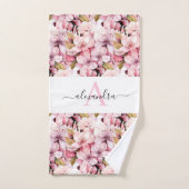 Monogram Pink Cherry Blossoms Towel Set バスタオルセット (ハンドタオル)