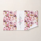 Monogram Pink Cherry Blossoms Towel Set バスタオルセット (ハンドタオル)