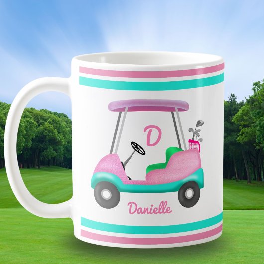 Monogram Pink Leather Elegant Golf Cart Name コーヒーマグカップ