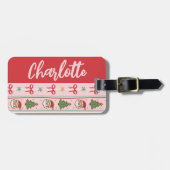 Monogram Pink Red Christmas Coquette Bow ラゲッジタグ (正面横)