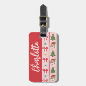 Monogram Pink Red Christmas Coquette Bow ラゲッジタグ (正面縦)