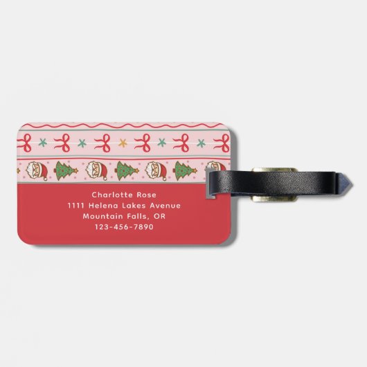 Monogram Pink Red Christmas Coquette Bow ラゲッジタグ (裏面横)