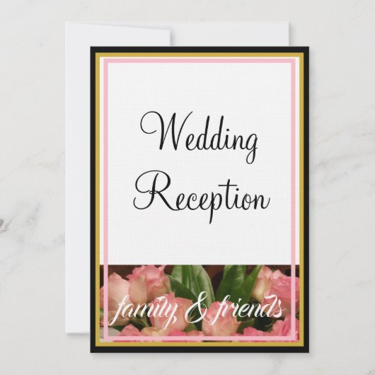 Monogram Pink Roses Wedding Family Friends 招待状 (正面)