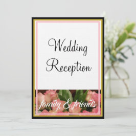 Monogram Pink Roses Wedding Family Friends 招待状