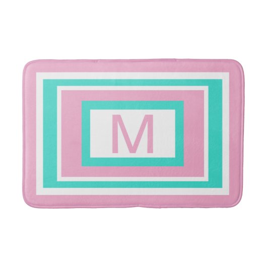 Monogram Pink Turquoise Geometric バスマット (正面)