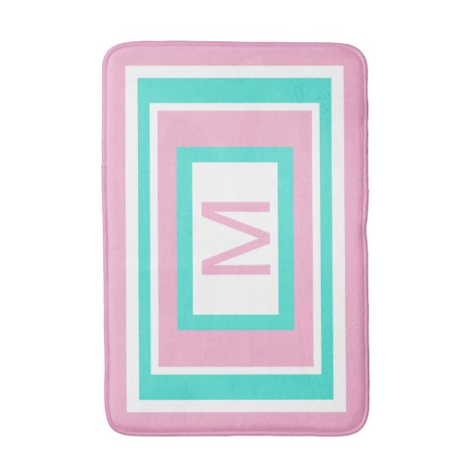 Monogram Pink Turquoise Geometric バスマット (正面縦)