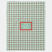Monogram Plaid Blanket Red Green Christmas Chic フリースブランケット (正面)