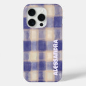 Monogram plaid gingham navy blue beige farmhouse Case-Mate iPhoneケース (裏面)