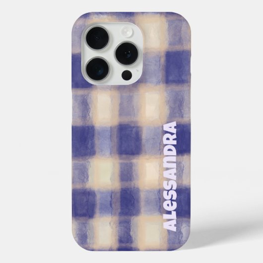 Monogram plaid gingham navy blue beige farmhouse  Case-Mate iPhoneケース (裏面)