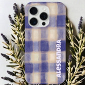 Monogram plaid gingham navy blue beige farmhouse  Case-Mate iPhoneケース