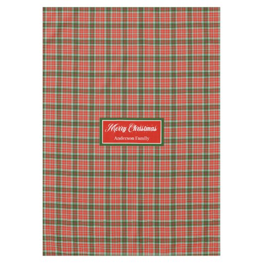 Monogram Plaid Tablecloth Red Green Christmas Chic テーブルクロス (正面)
