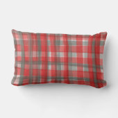Monogram plaid tartan check red gray watercolor  ランバークッション (裏面)