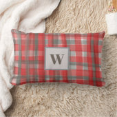Monogram plaid tartan check red gray watercolor  ランバークッション (ブランケット)