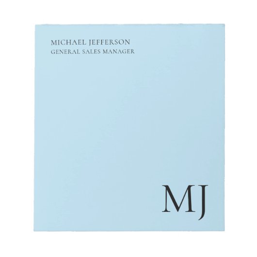 Monogram Plain Blue Trendy Business ノートパッド (正面)