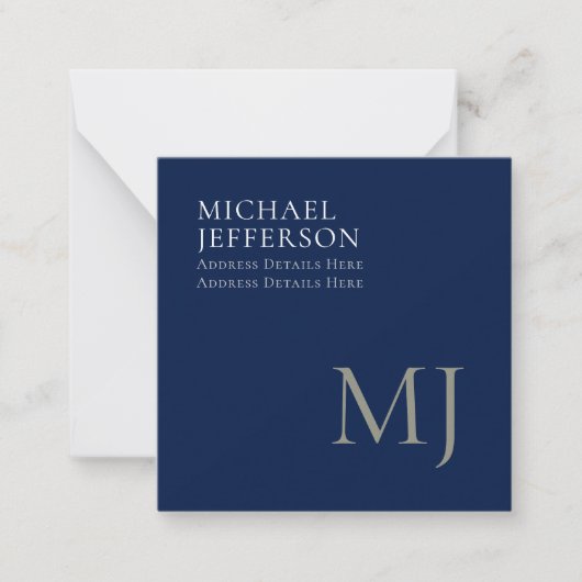 Monogram Plain Dark Blue Trendy Business ノートカード (正面)
