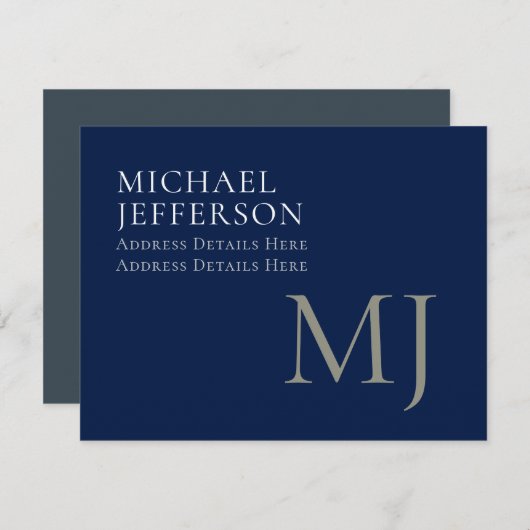 Monogram Plain Dark Blue Trendy Business 出欠カード (正面/裏面)