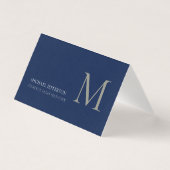 Monogram Plain Dark Blue Trendy Business Card 名刺 (正面)