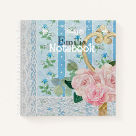 Monogram Pretty vintage floral background Blue ノートブック