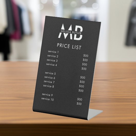 Monogram Price List Service Minimalist Black 台座サイン