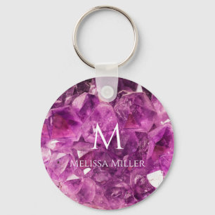 Monogram Purple Amethyst Crystal Custom Name Gem キーホルダー