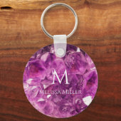 Monogram Purple Amethyst Crystal Custom Name Gem  キーホルダー (正面)